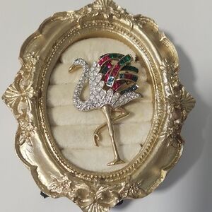 Carolee Duchess of Windsor Collection Flamingo Brooch pin rhinestones gold 1980